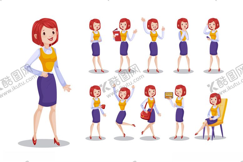 编号：48405310051600294642【酷图网】源文件下载-职场女性多样姿态展示