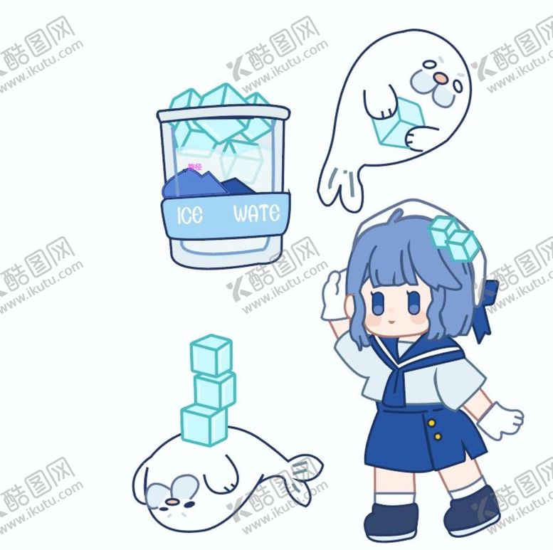 编号：81207910242116228050【酷图网】源文件下载-手账蓝色系可爱女孩贴纸