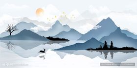 水墨山水间的悠然泛舟景