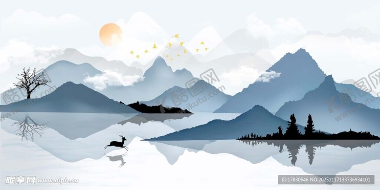 编号：72457011202221342167【酷图网】源文件下载-水墨山水间的宁静景致