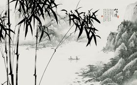 山水情中式电视背景墙