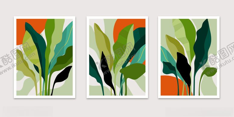编号：85180004011906066127【酷图网】源文件下载-三联绿植抽象装饰画