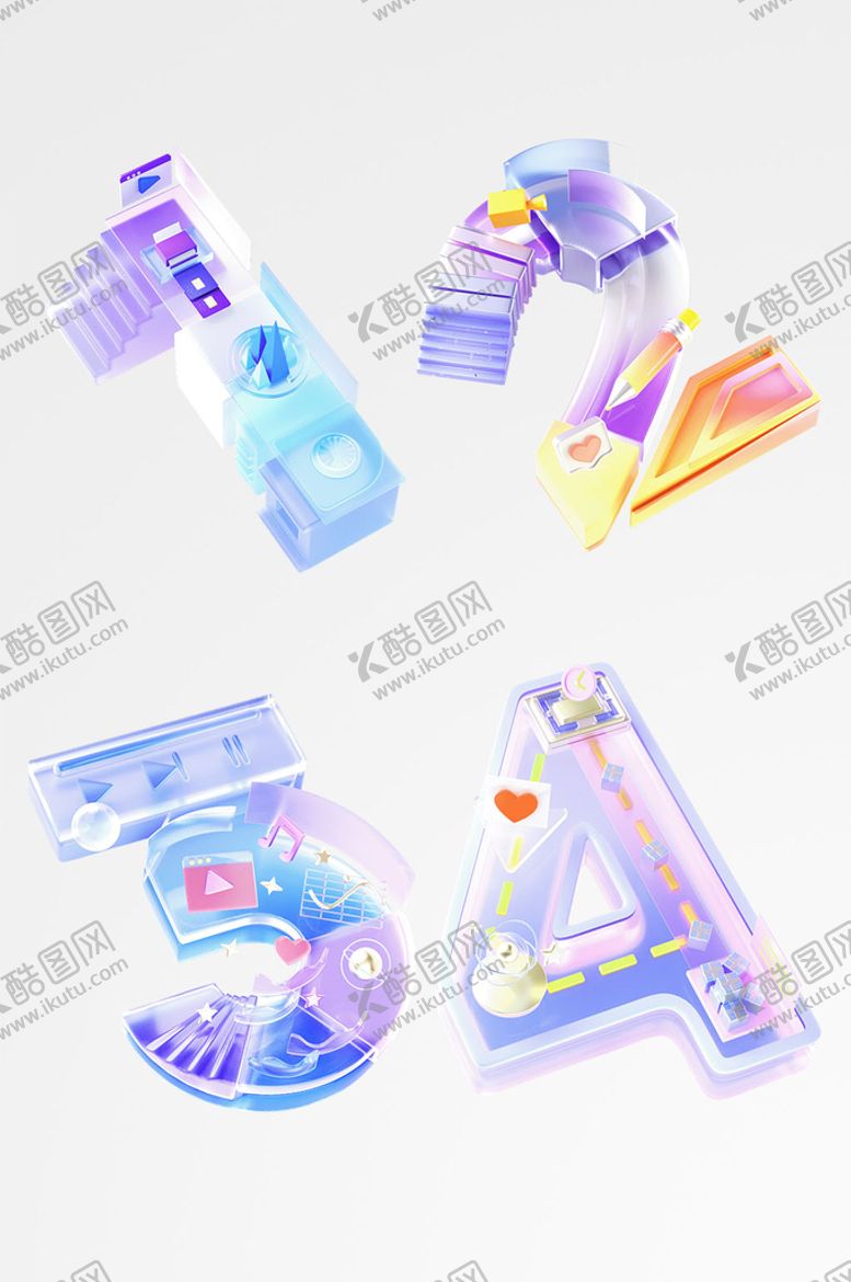 编号：27223210251409029976【酷图网】源文件下载-3D磨砂玻璃质感炫彩数字