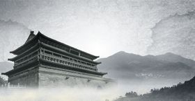 中国风水墨江山古代建筑背景