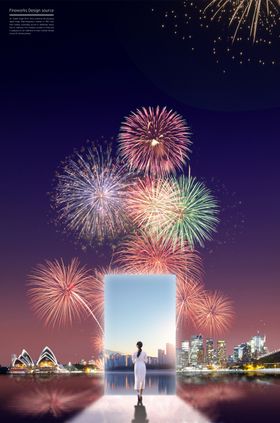 烟花烟火城市夜景海报PSD素材
