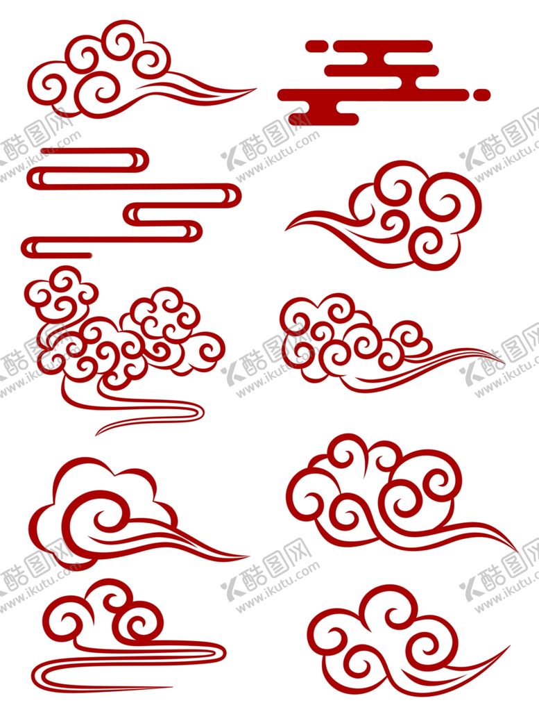 编号：82008207040819568766【酷图网】源文件下载-中国风古典红色祥云免抠素材