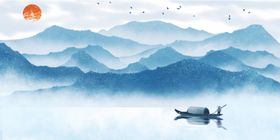 水墨山画挂画画写意画