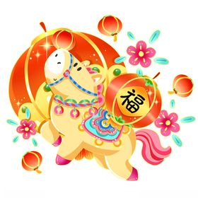 卡通马年春节生肖形象红灯笼装饰