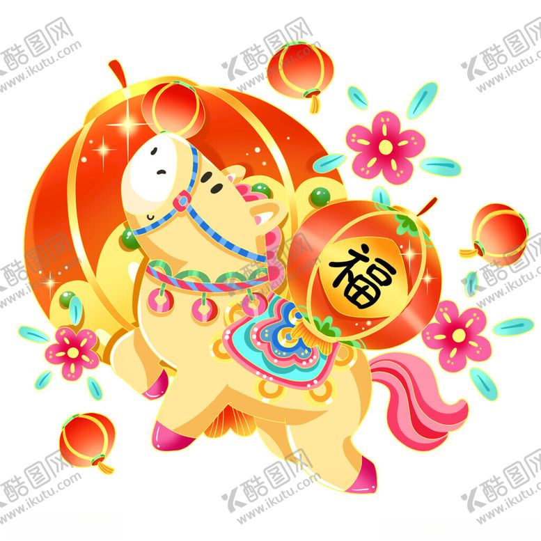 编号：97008811220051457476【酷图网】源文件下载-卡通马年春节生肖形象红灯笼装饰