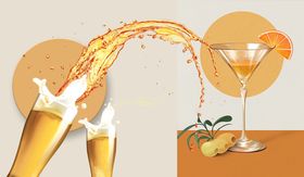 橙汁飞溅入鸡尾酒杯