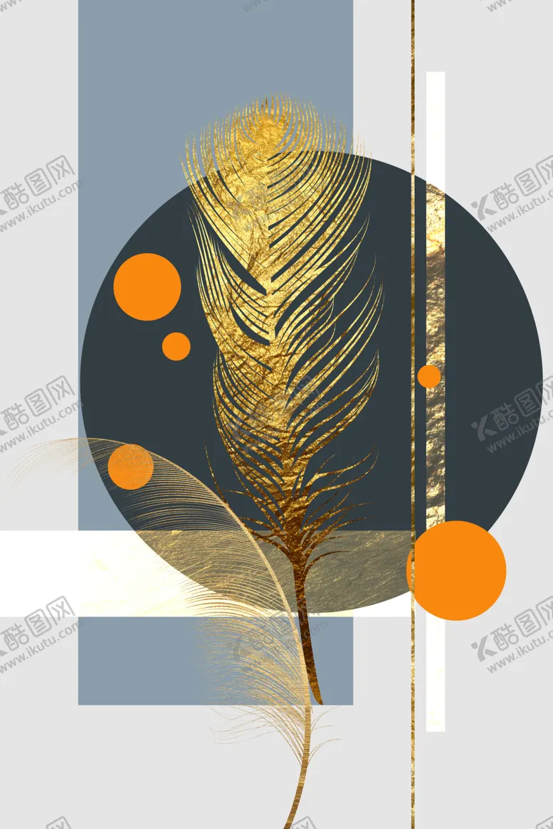 编号：12164509201433178792【酷图网】源文件下载-创意几何金色羽毛装饰画