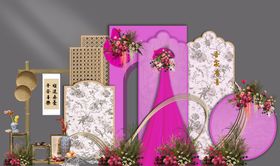 粉色中式国风南洋风美陈婚礼效果图