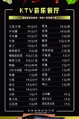 饭店价格单