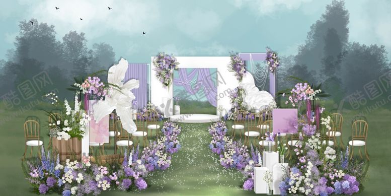 编号：70225509212014479394【酷图网】源文件下载-梦幻紫色系户外婚礼场景