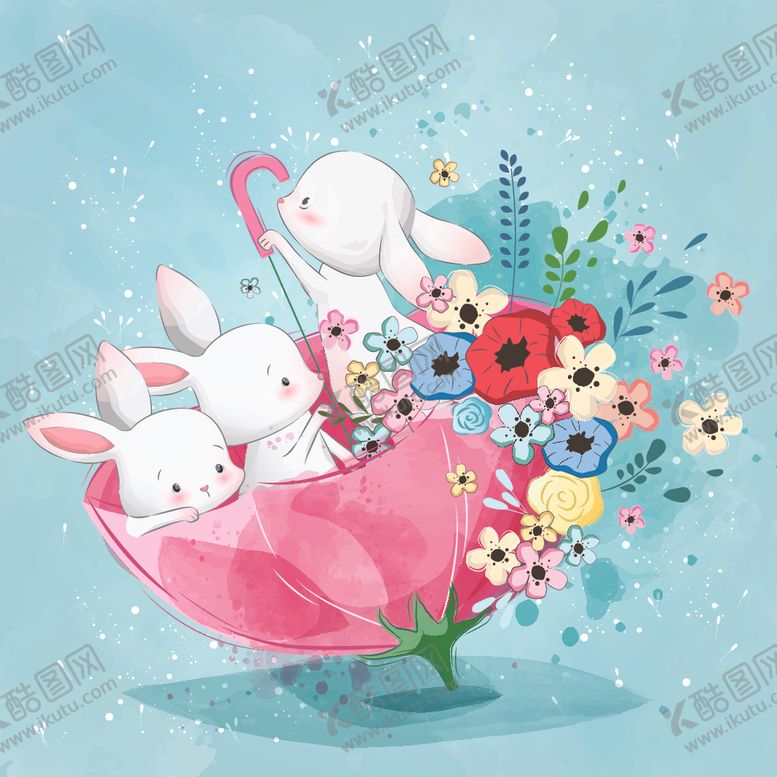编号：97421010011208127237【酷图网】源文件下载-坐在红色伞里的小兔子