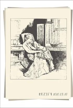 摇椅上的母亲与女儿素描画