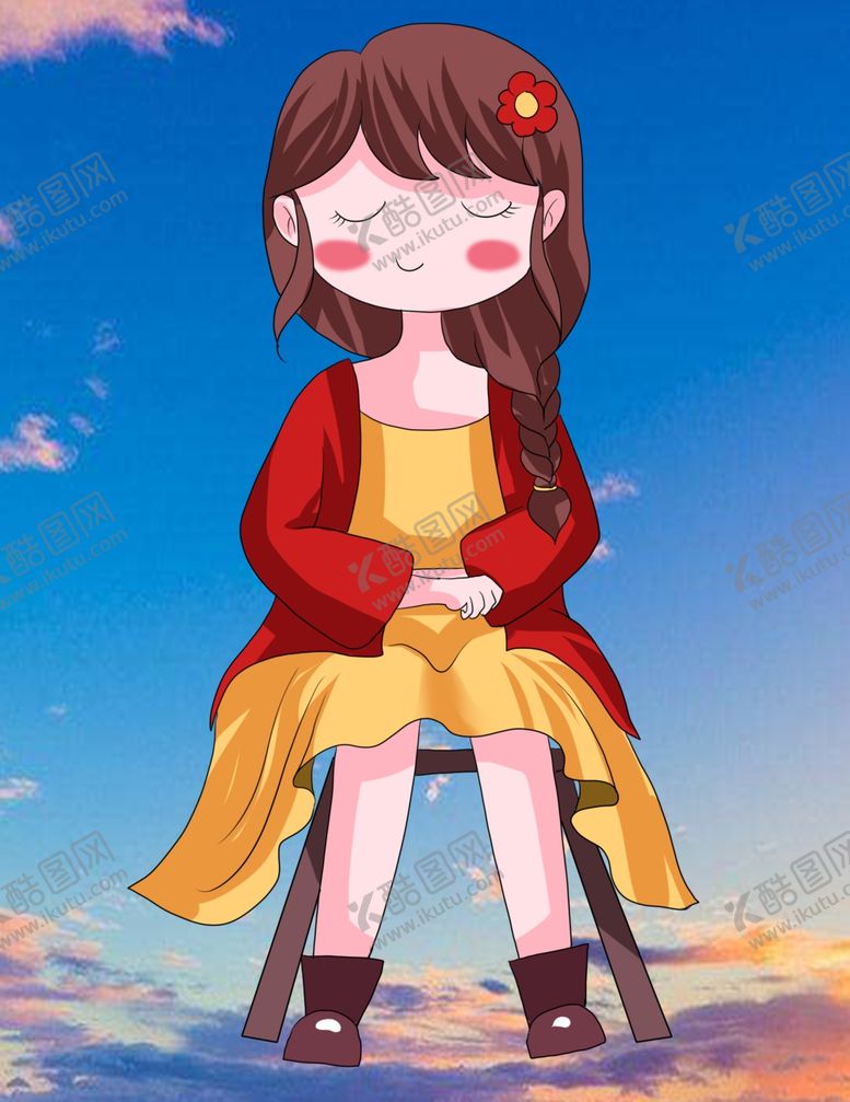 编号：47238507031918347714【酷图网】源文件下载-坐着的可爱卡通女生