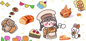 可爱烘焙女孩卡通甜品店背景