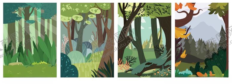 编号：49949709271523296115【酷图网】源文件下载-森林中的奇幻动物场景