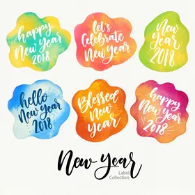 新年祝福彩色标签图案