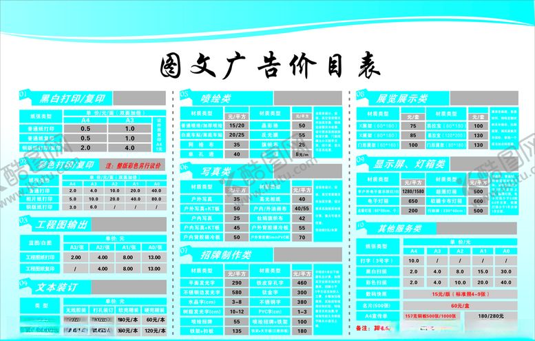 编号：47950105110934176533【酷图网】源文件下载-图文广告店价格表
