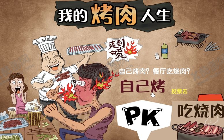 编号：71299310190058264494【酷图网】源文件下载-中国美食手绘烤肉店背景墙