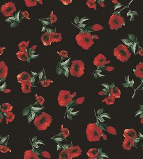 黑色底红色花卉图案