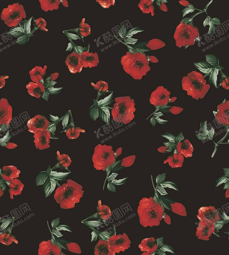 编号：53260404022147478481【酷图网】源文件下载-黑色底红色花卉图案