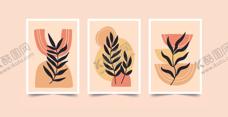 编号：65588710120023495250【酷图网】源文件下载-简约植物装饰画三幅