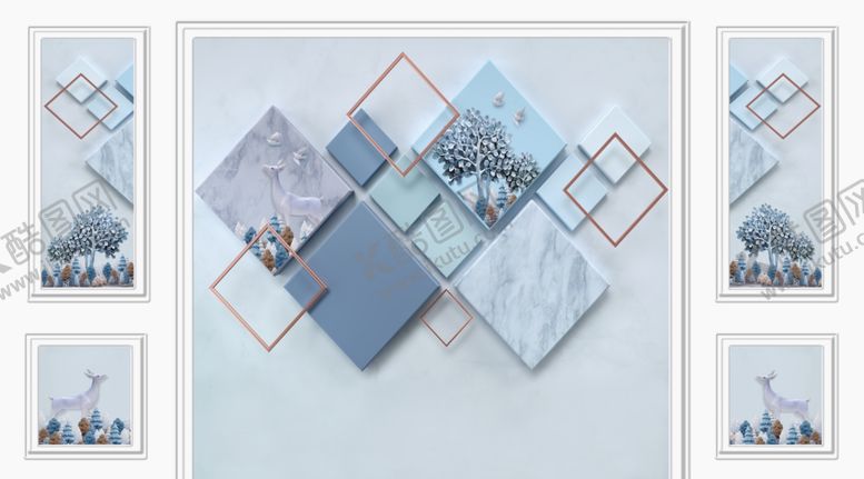 编号：51179210041248286955【酷图网】源文件下载-浮雕花鹿树背景墙