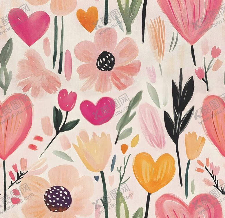 编号：37792704052251276190【酷图网】源文件下载-粉色花卉爱心手绘图案