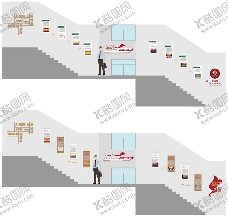 编号：85760012281432393941【酷图网】源文件下载-供销社发展史楼梯文化墙