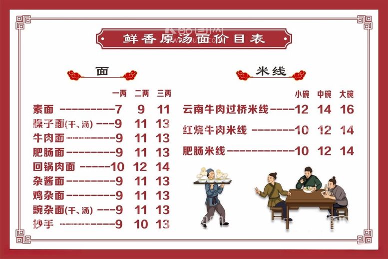 编号：61379311231826499952【酷图网】源文件下载-面馆价目表