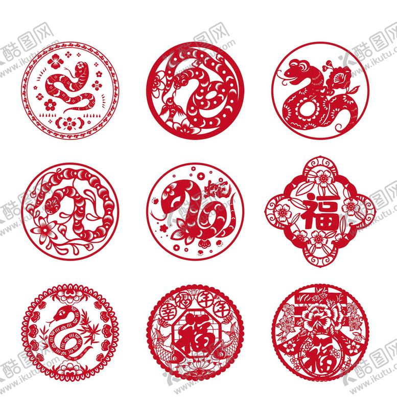 编号：35213412051155217727【酷图网】源文件下载-蛇年新年窗花设计