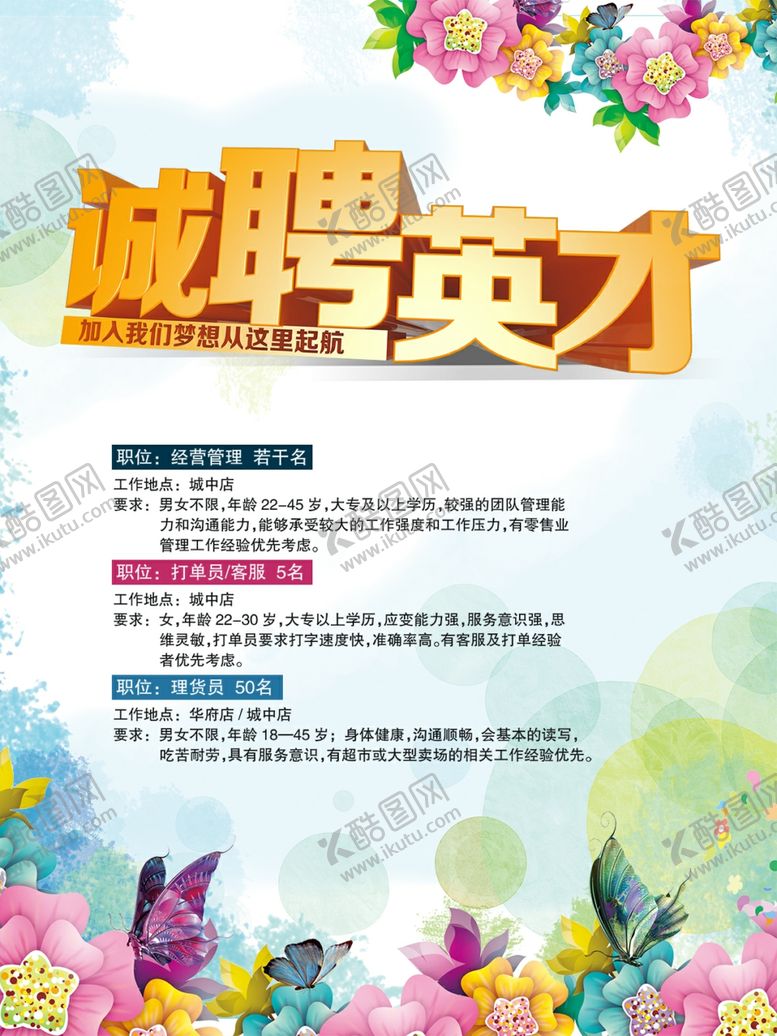 编号：69723410110931568300【酷图网】源文件下载-超市商场招聘海报