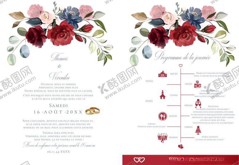 编号：56723704062312011695【酷图网】源文件下载-玫瑰婚礼流程请柬欧美