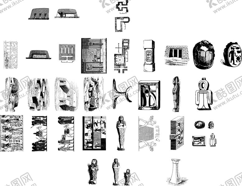 编号：40621710080514243179【酷图网】源文件下载-线描古埃及人文历史建筑金字塔