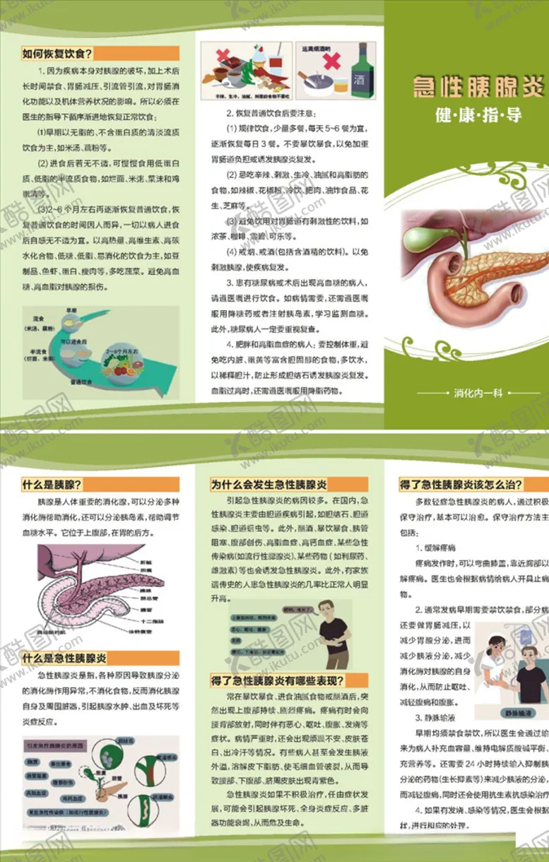 编号：71910106290540146663【酷图网】源文件下载-急性胰腺炎健康教育指导折页