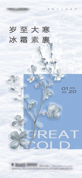 大寒节气海报花朵地产简约