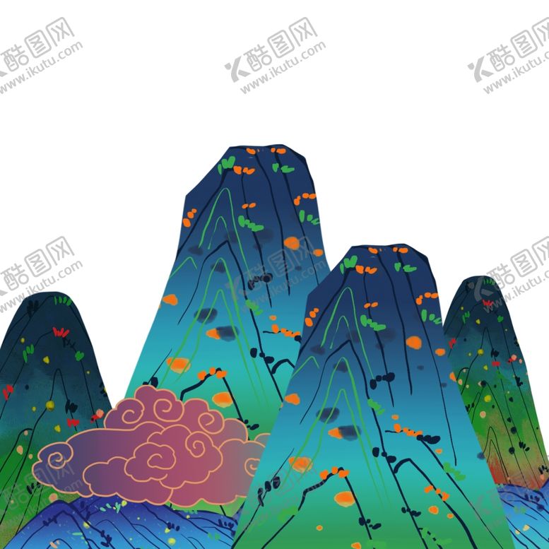 编号：48496805050438579572【酷图网】源文件下载-国潮山川山脉元素