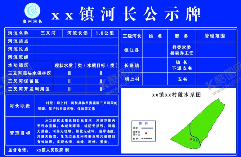 编号：24496410231138574420【酷图网】源文件下载-三级河长制公示牌县级河长