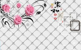 方框软包玫瑰背景墙