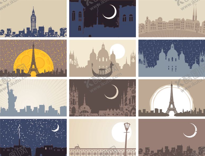 编号：52449311021931297446【酷图网】源文件下载-世界著名建筑夜景拼图