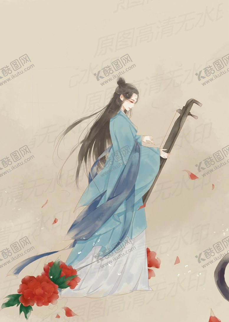 编号：53509805010152119602【酷图网】源文件下载-古风弹琴美女
