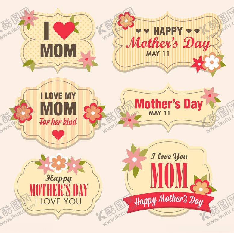 编号：56104104161858333078【酷图网】源文件下载-母亲节装饰标签集合