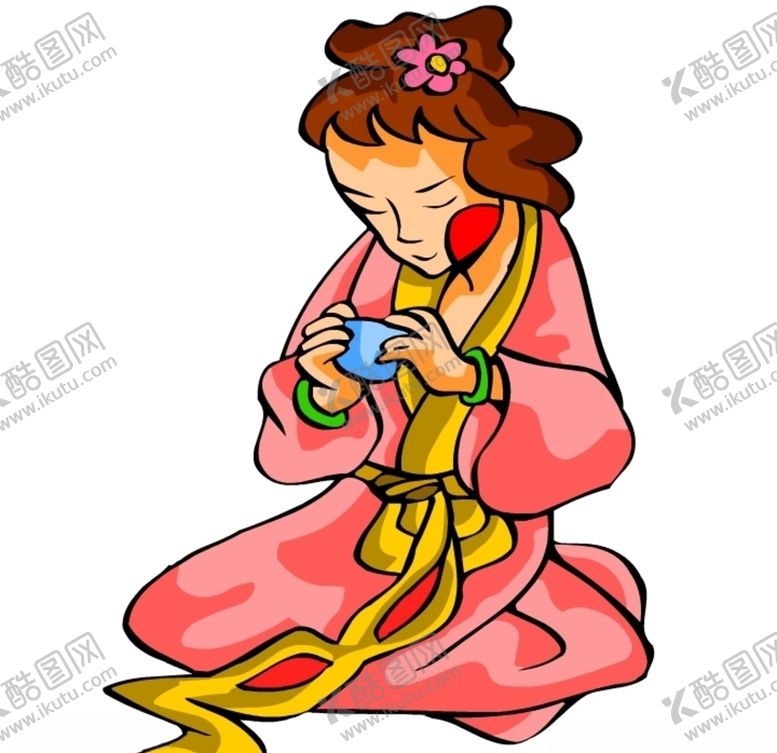 编号：58357007060038068338【酷图网】源文件下载-古代手绘女人喝茶