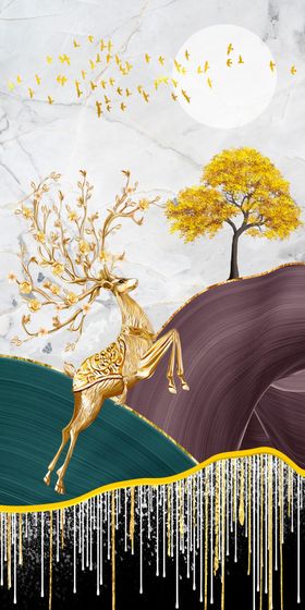 新中式麋鹿玄关画