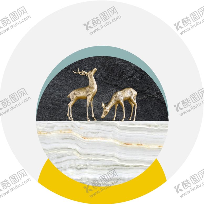 编号：90514001170357599541【酷图网】源文件下载-麋鹿圆形挂画装饰画