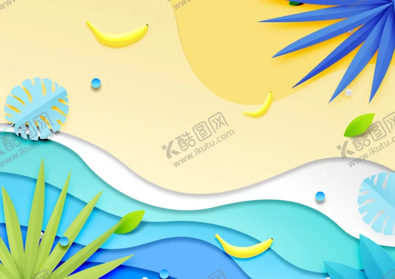 编号：40601803282021433817【酷图网】源文件下载-清爽小清剪纸风新静谧沙滩旅行