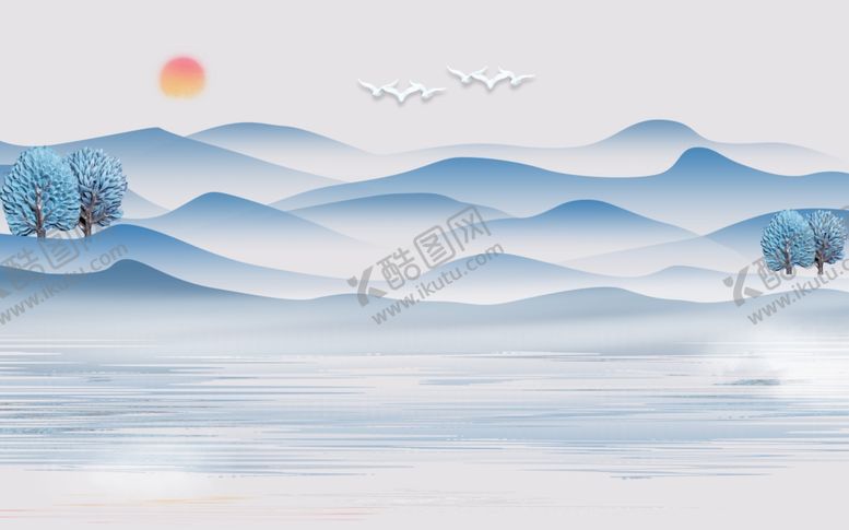 编号：70056509170451508158【酷图网】源文件下载-古风山水淡雅清雅墙画背景